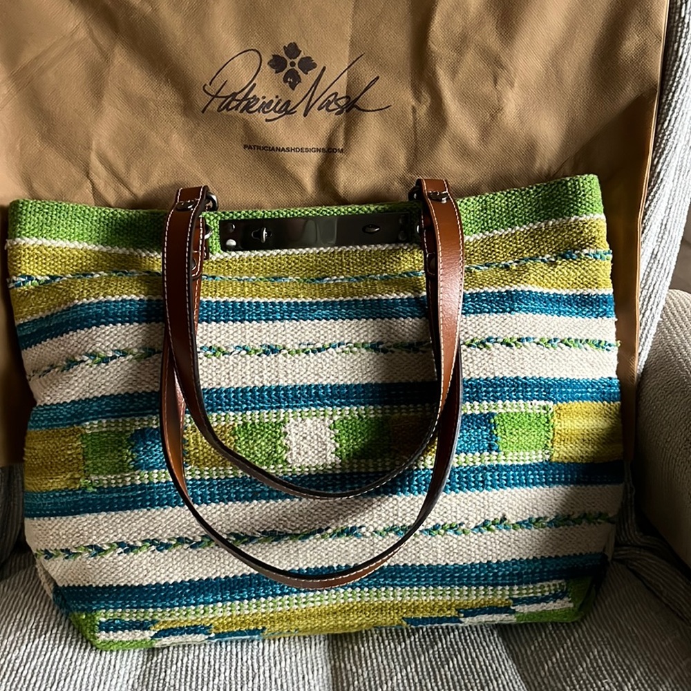 Like New Chennai Tote Hand Loomed in “Deep Blue Nature”. Patricia Nash Tote.